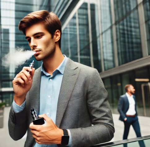전자담배를 사용중인 직장인의 사진