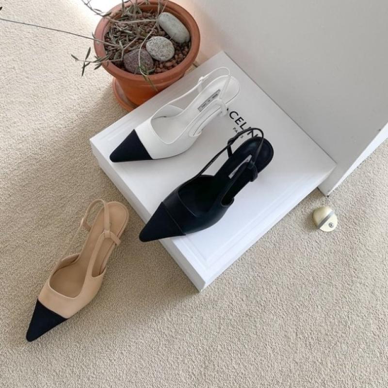 여성 스틸레토 투톤 슬링백 구두