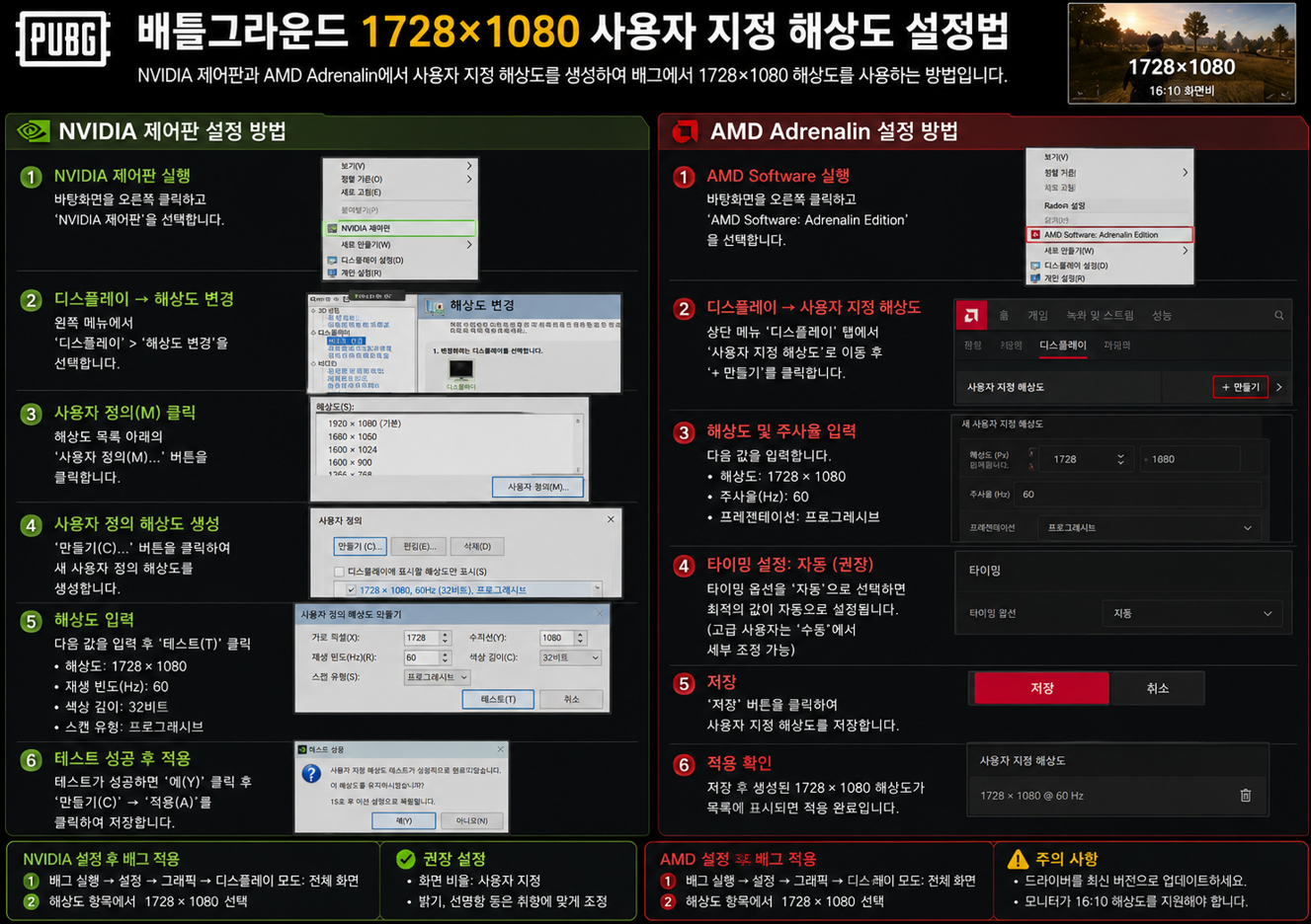 엔비디아 및 AMD 사용자 지정 해상도 설정법
