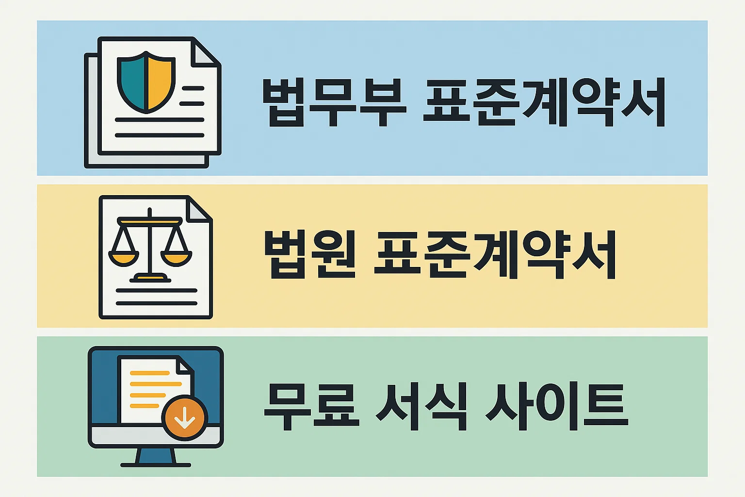 월세계약서 양식 무료 선택 시 법무부 표준계약서, 법원 표준계약서, 온라인 무료 서식 사이트의 차이와 활용법을 정리한 인포그래픽