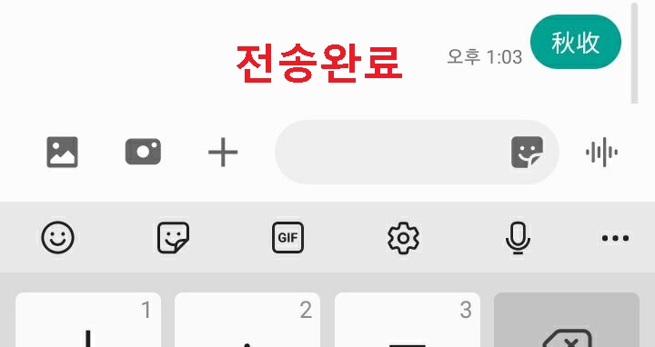 한자 전송됨