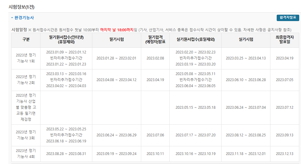 환경기능사 시험일정