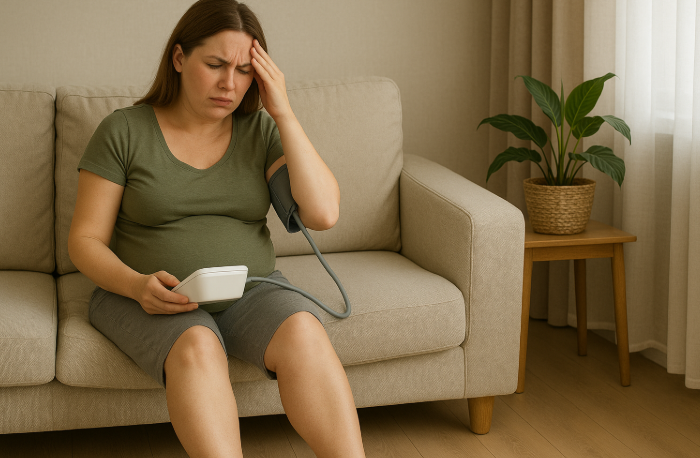 임신중독증 산모 혈압 측정 하는 사진