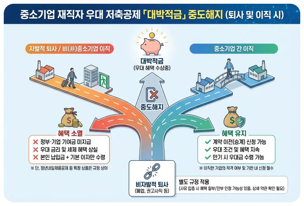 중소기업 재직자 우대 저축공제 대박적금 중도해지 퇴사 및 이직