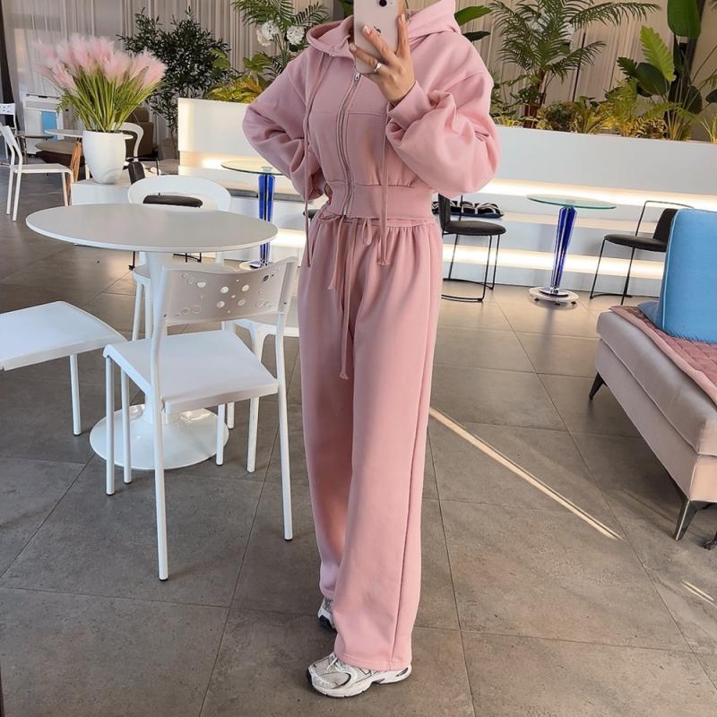 기모 크롭 후드집업 와이드 팬츠 트레이닝세트