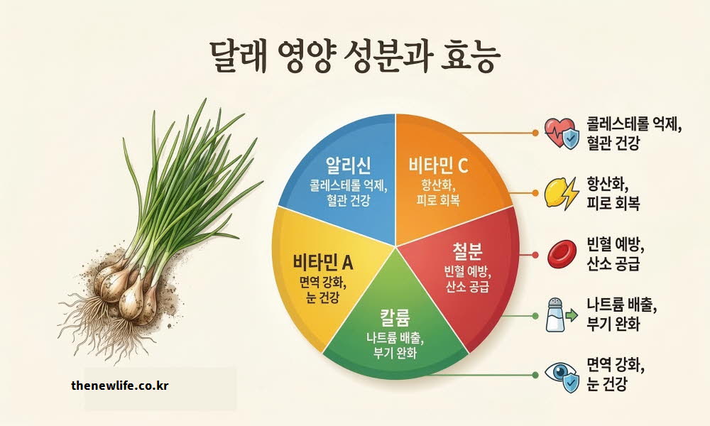 달래 효능의 주요 영양 성분을 설명하는 이미지