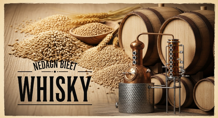 위스키는 곡물로 만든다는 사실을 강조하기 위해 곡물을 보여주소 있는 이미지입니다.