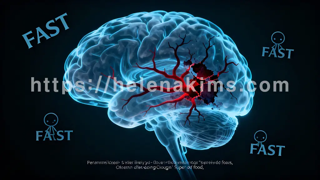 인간 뇌의 정교한 실루엣이 어두운 배경, 뇌의 일부 혈관이 막히거나 파열되어 손상된 부분을 붉고 어두운 색으로 대조적으로 표현.
