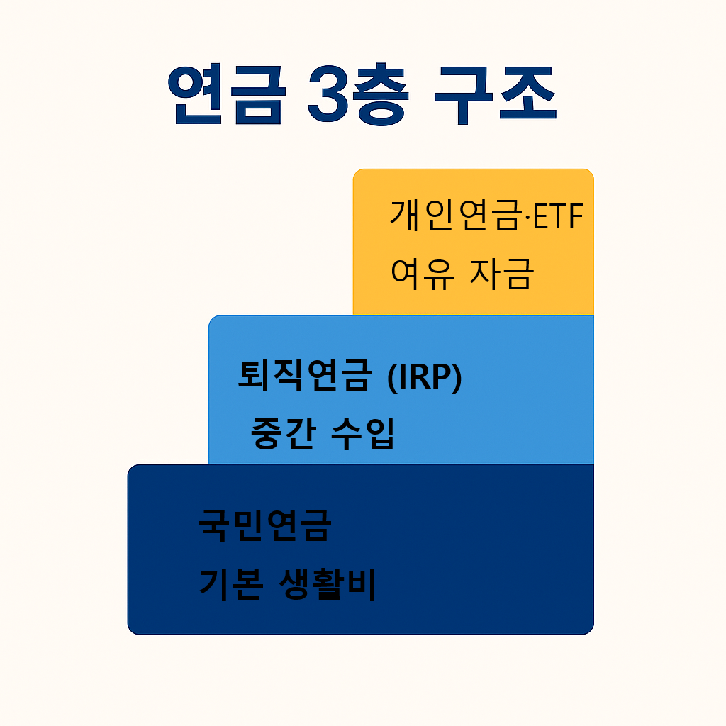 연금 3층 구조 다이어그램 (국민연금 - 퇴직연금 - 개인연금)