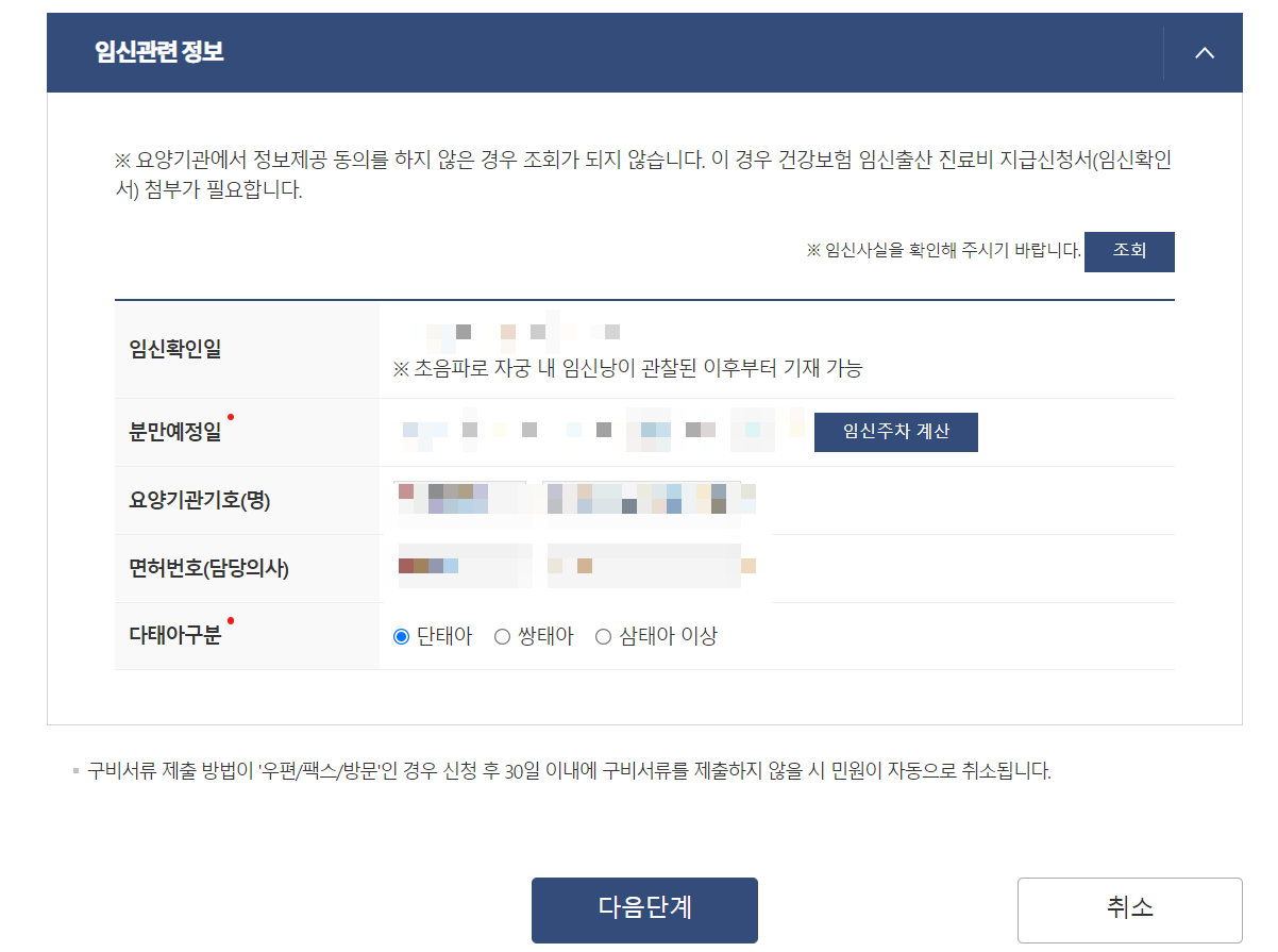 임신 관련 정보 입력