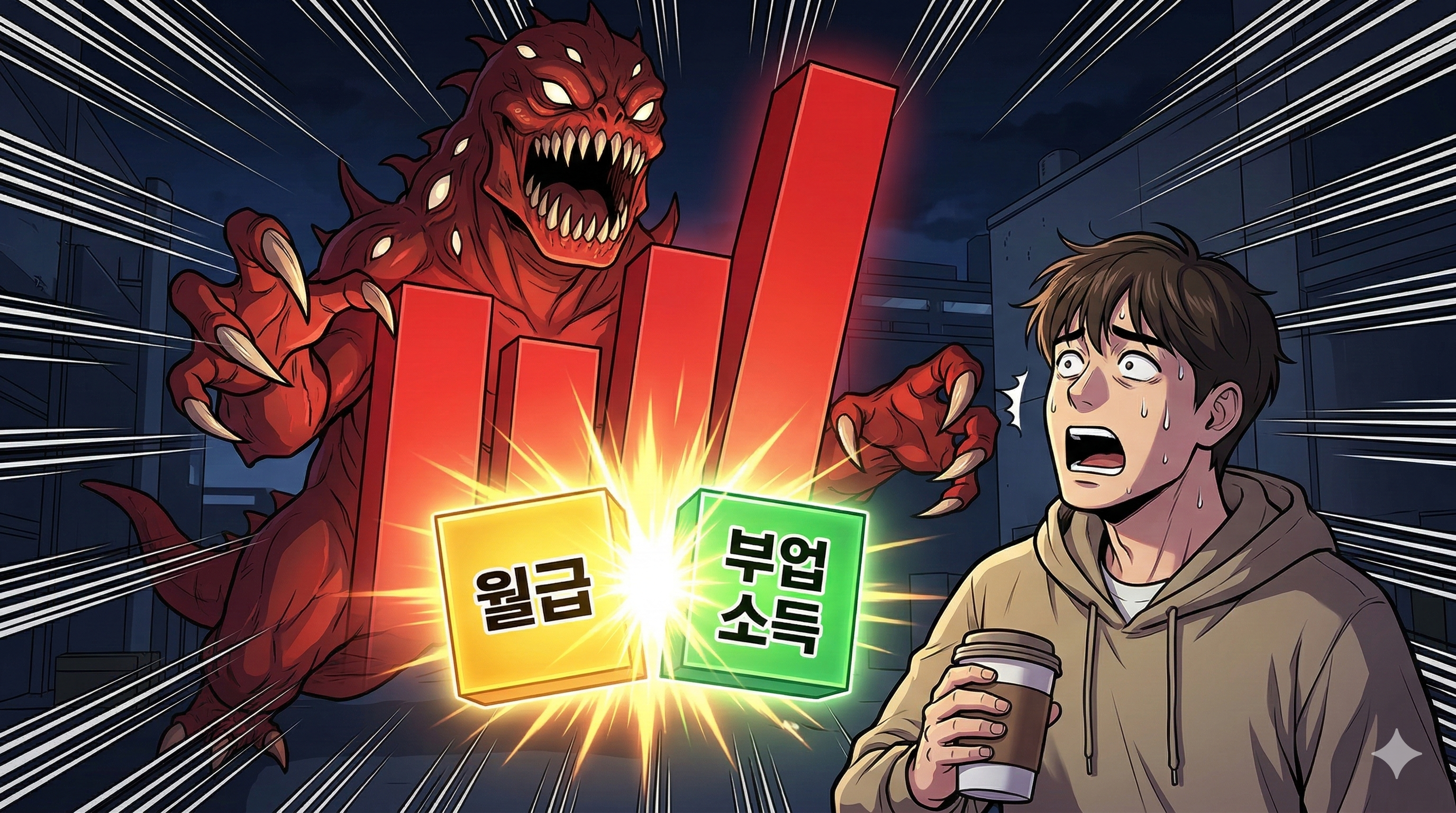 월급과 부업이 합쳐져 괴물이 된 거대 그래프와 프리랜서