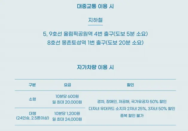 대중교통과 자가용 이용시 교통안내