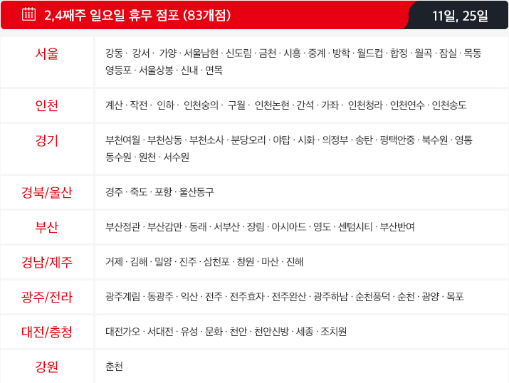 2월 홈플러스 휴무일 - 2,4째주 일요일