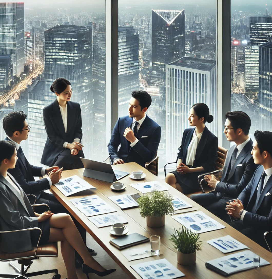 사무실에서 진행되는 전문적인 비즈니스 미팅