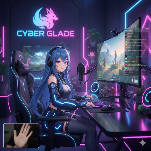 버추얼 유튜버인 버튜버가 방송하는 모습을 AI로 만든 이미지