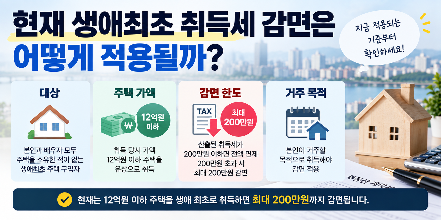 생애최초 취득세 감면 12억원 이하 주택 최대 200만원 적용 기준 이미지