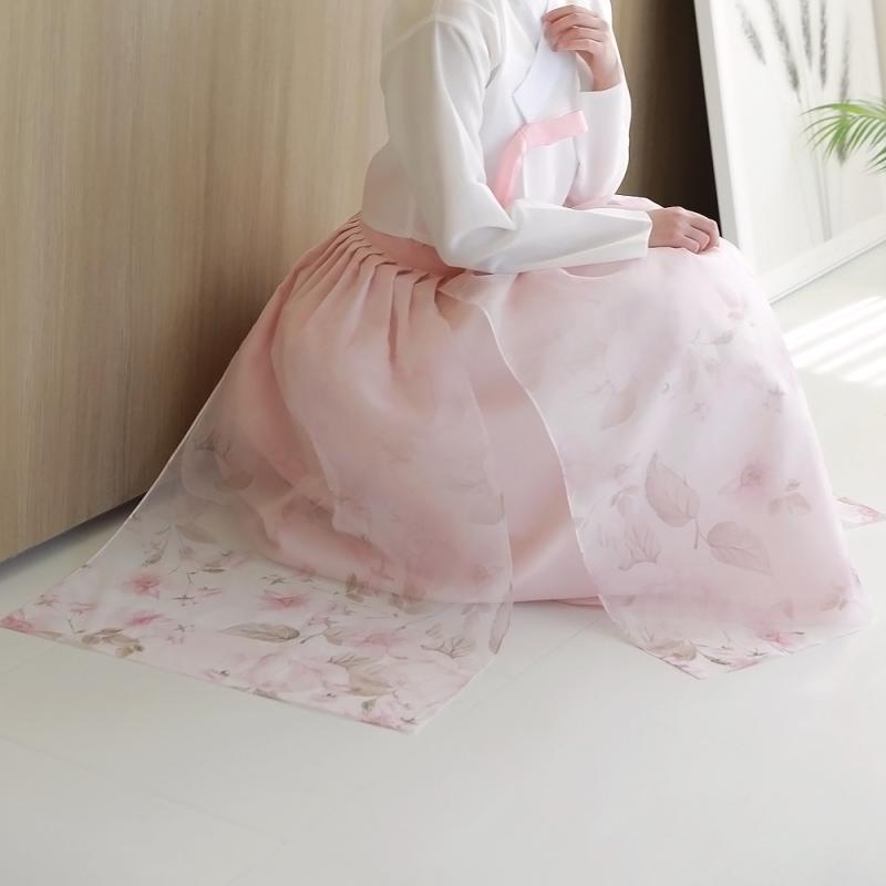 생활한복 갈래 날개 허리치마 해당화