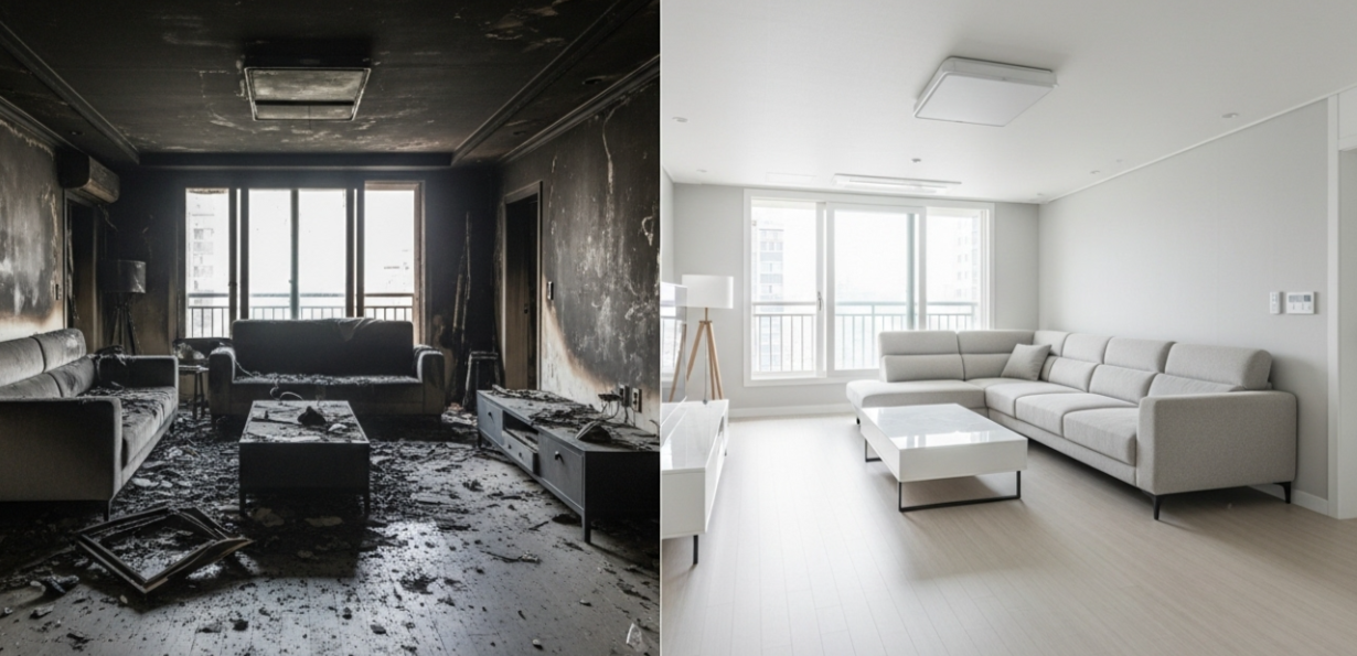 화재 복구 전후 인테리어 모습