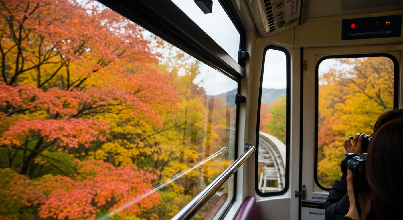 화담숲 모노레일 창밖으로 보이는 아름다운 가을 단풍 풍경