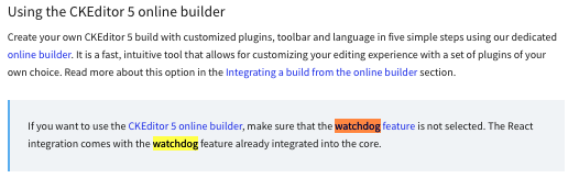 CKEditor5 Online Builder 플러그인 공식문서 설명 화면