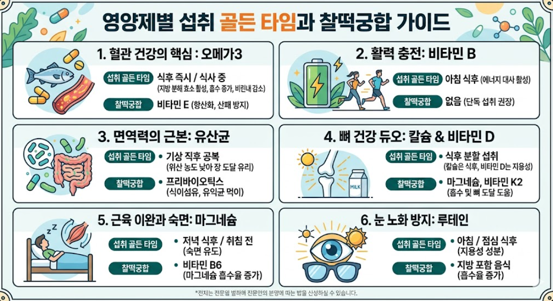 영양제별 섭취 골든 타임과 찰떡궁합 가이드