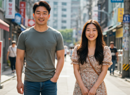 건강하게 웃고 있는 남자와 여자