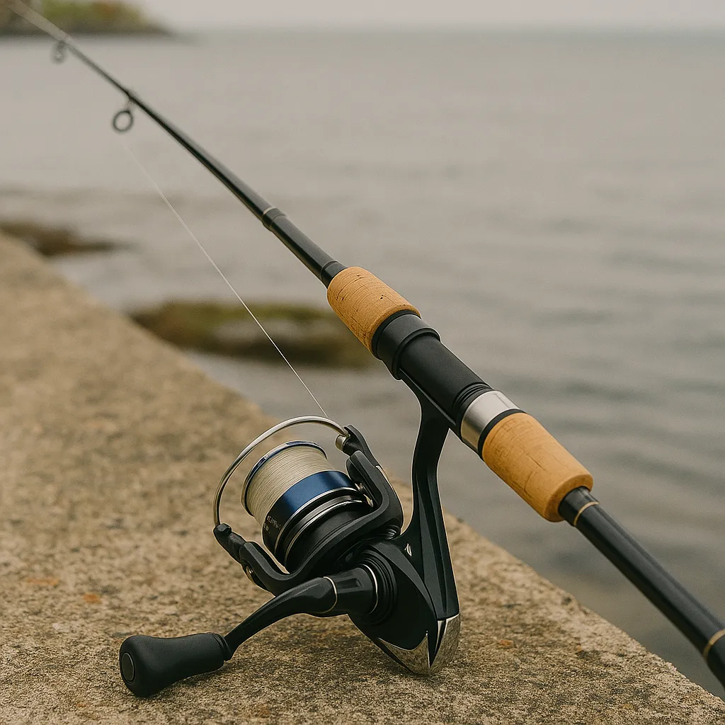 전갱이 낚시에 쓰이는 초경량 스피닝 릴대 해안가 세팅