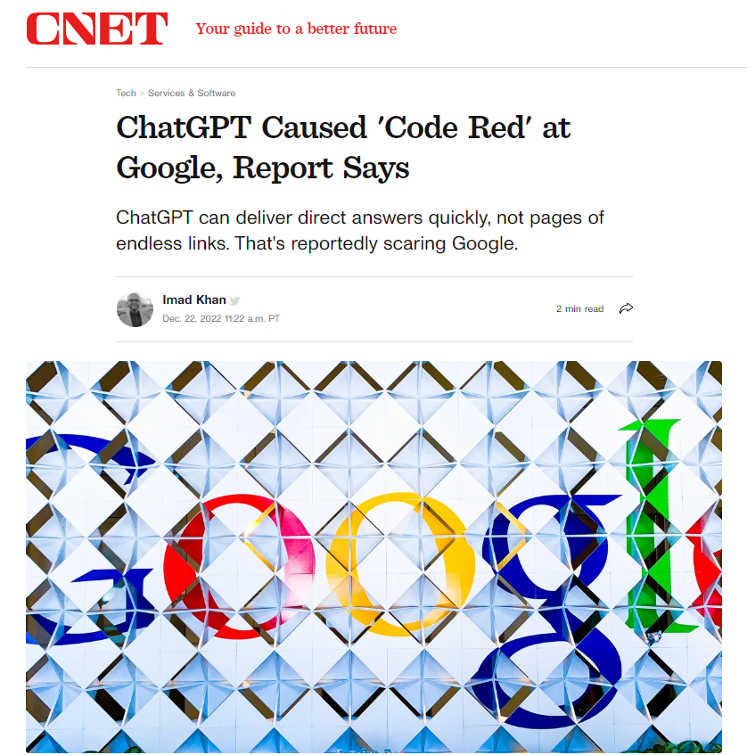 구글에서 챗GPT에 대해 적색경보를 알렸다는 기사