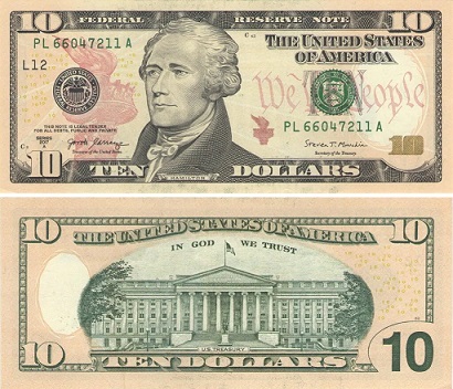 $10 지폐 앞뒷면 모습