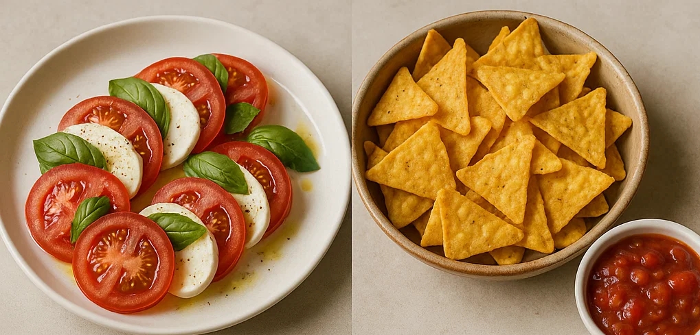 크림치즈-카프리제 샐러드-나초+살사