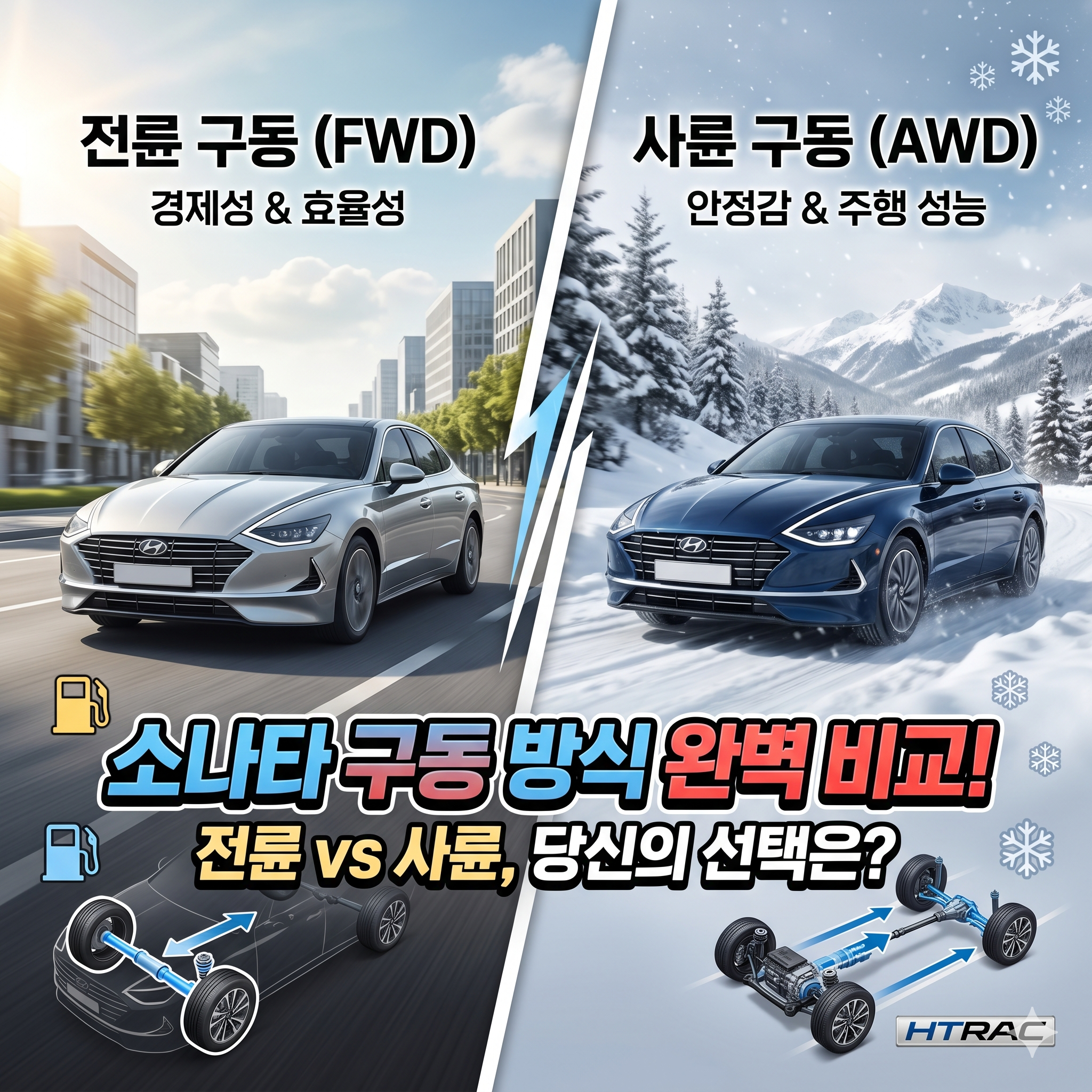 소나타 전륜 vs 사륜, 나에게 맞는 구동 방식 완벽 비교 가이드