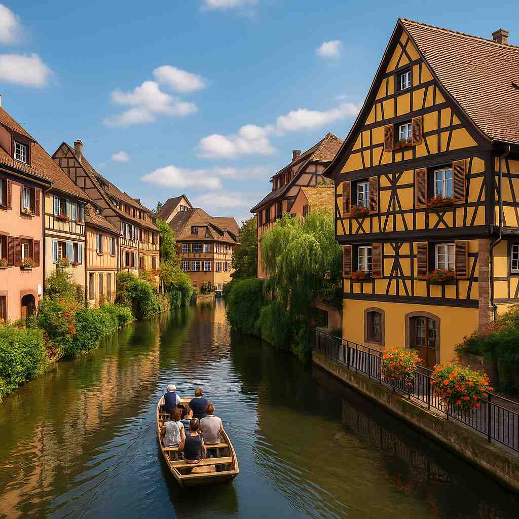 프랑스 동부 콜마르 운하와 전통 가옥 풍경