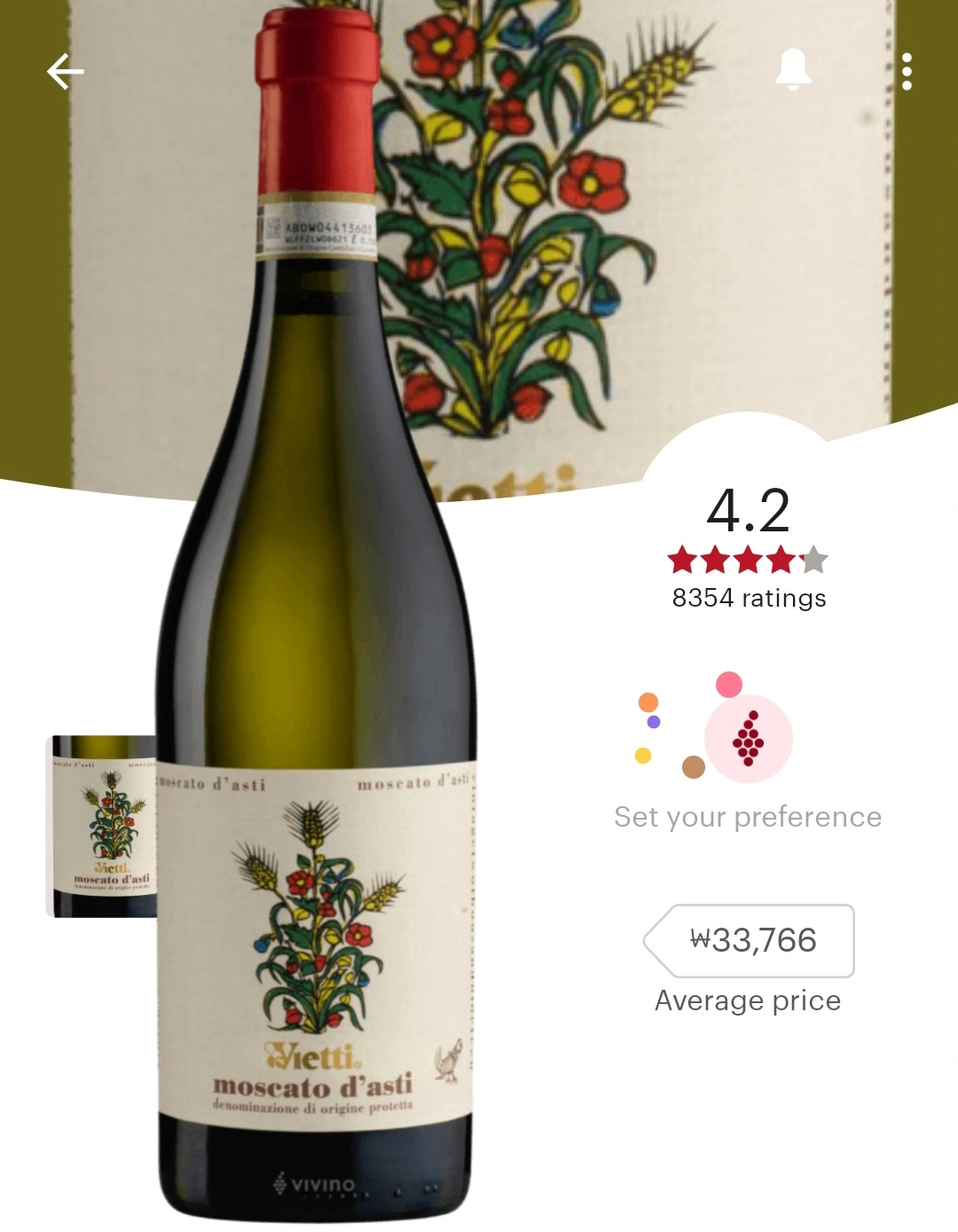 비에티 모스카토 다스티(Vietti Moscato d&#39;Asti) 비비노 평점