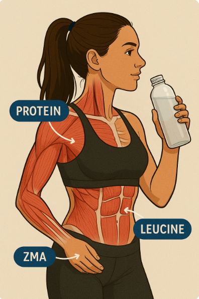 단백질, 류신, zma가 몸속에서 작용하는 그림