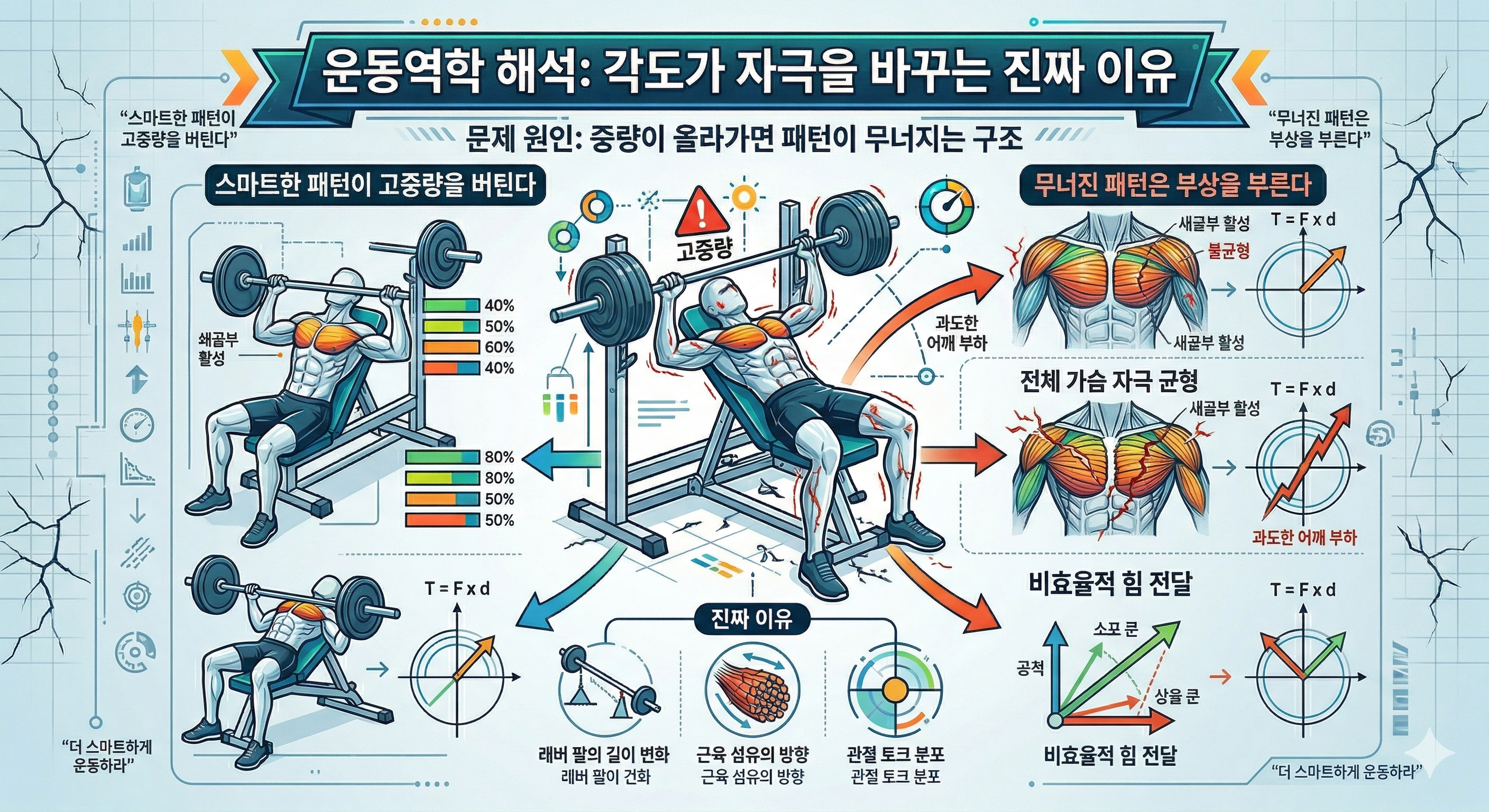 운동역학 해석:
왜 중량이 올라갈수록 자극이 사라지는가