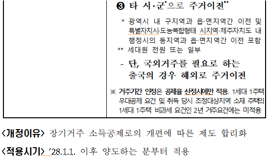 취학‧근무상 형편 등 부득이한 사유로 주거이전(소득법 &sect;95⑦, 소득령 &sect;159의4②&middot;③ 신설, 소득칙 &sect;61의4) 2