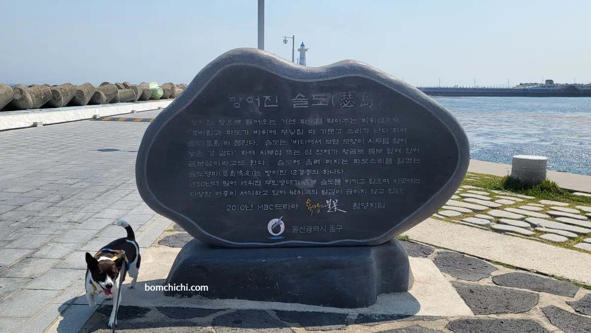 슬도 등대로 향하는 다리 입구의 '방어진 슬도' 안내 바위