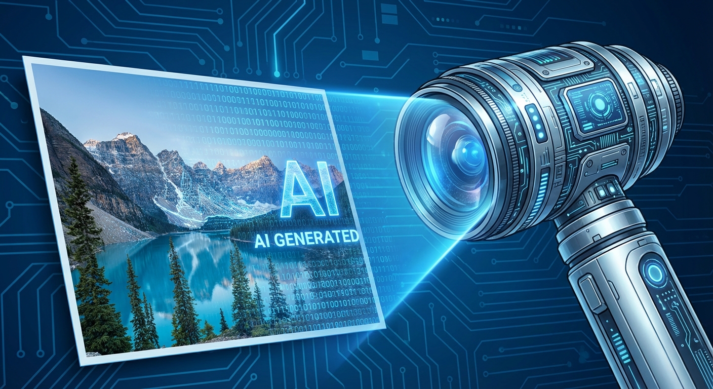 인간의 눈에는 보이지 않지만 특수 장비로 확인하면 드러나는 AI 생성 이미지의 디지털 워터마크 기술 개념도