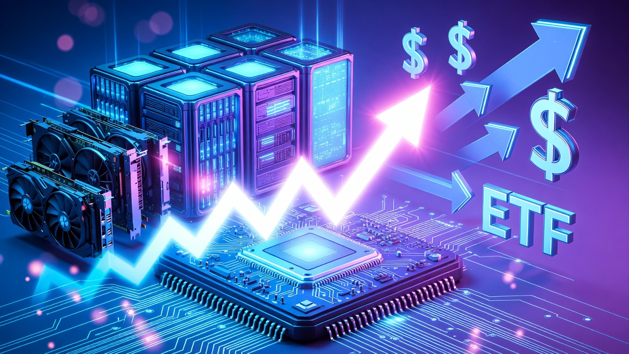 반도체 칩 위 상승 지수 그래프
