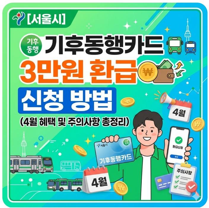 서울시 기후동행카드 3만원 환급 신청 방법 (4월 혜택 및 주의사항 총정리)