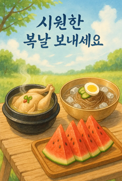 복날-수박-삼계탕-냉면-일러스트