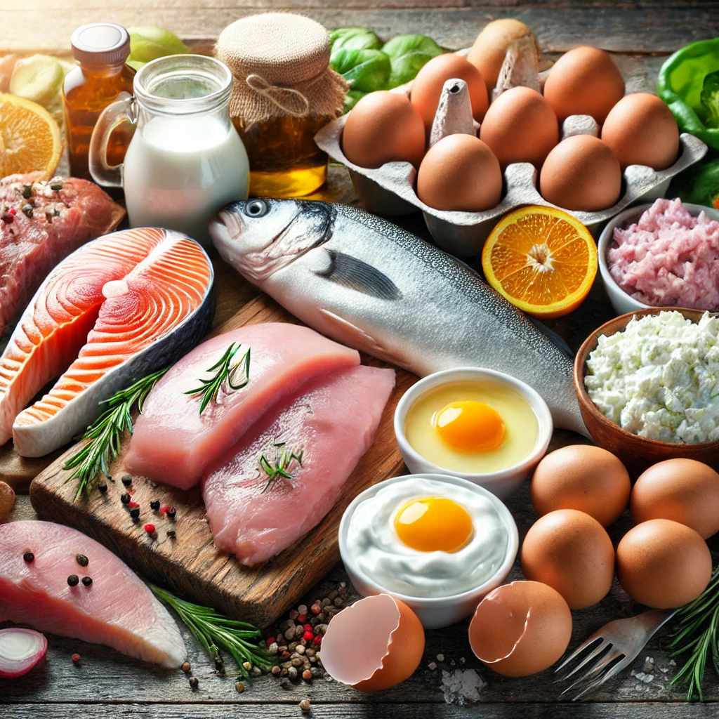 살코기, 생선, 계란, 저지방 유제품 등 양질의 단백질 공급원 식품 이미지