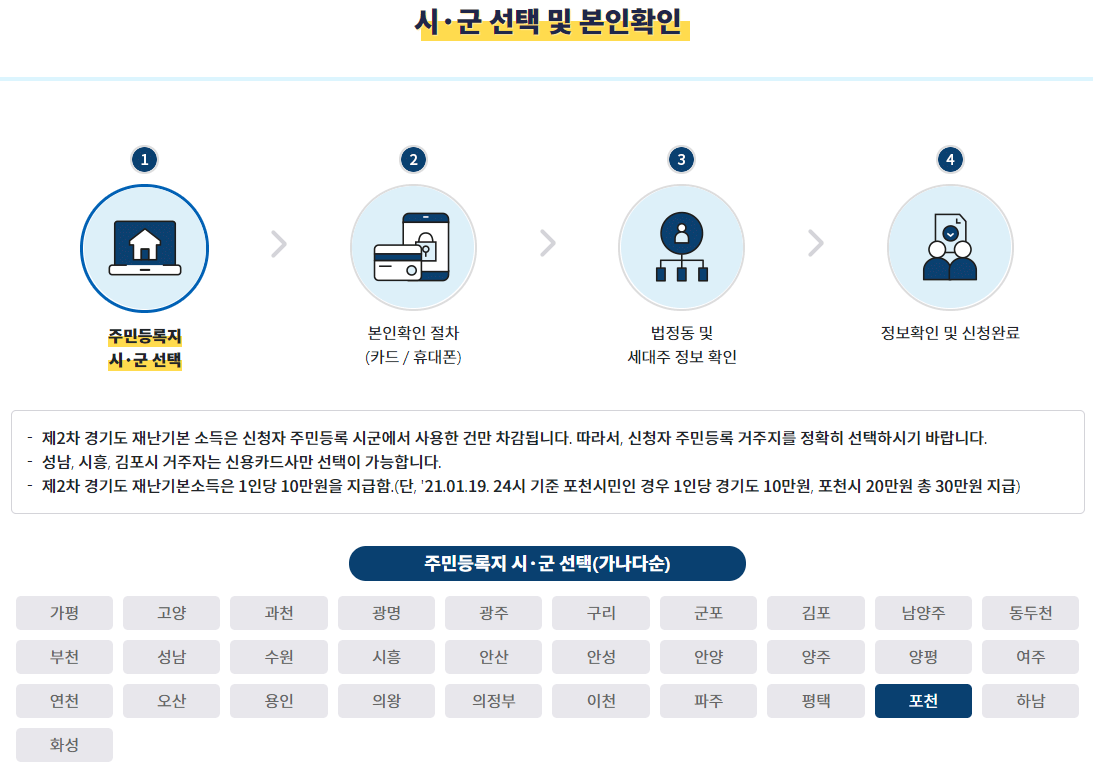 시 군 선택 및 본인확인 절차