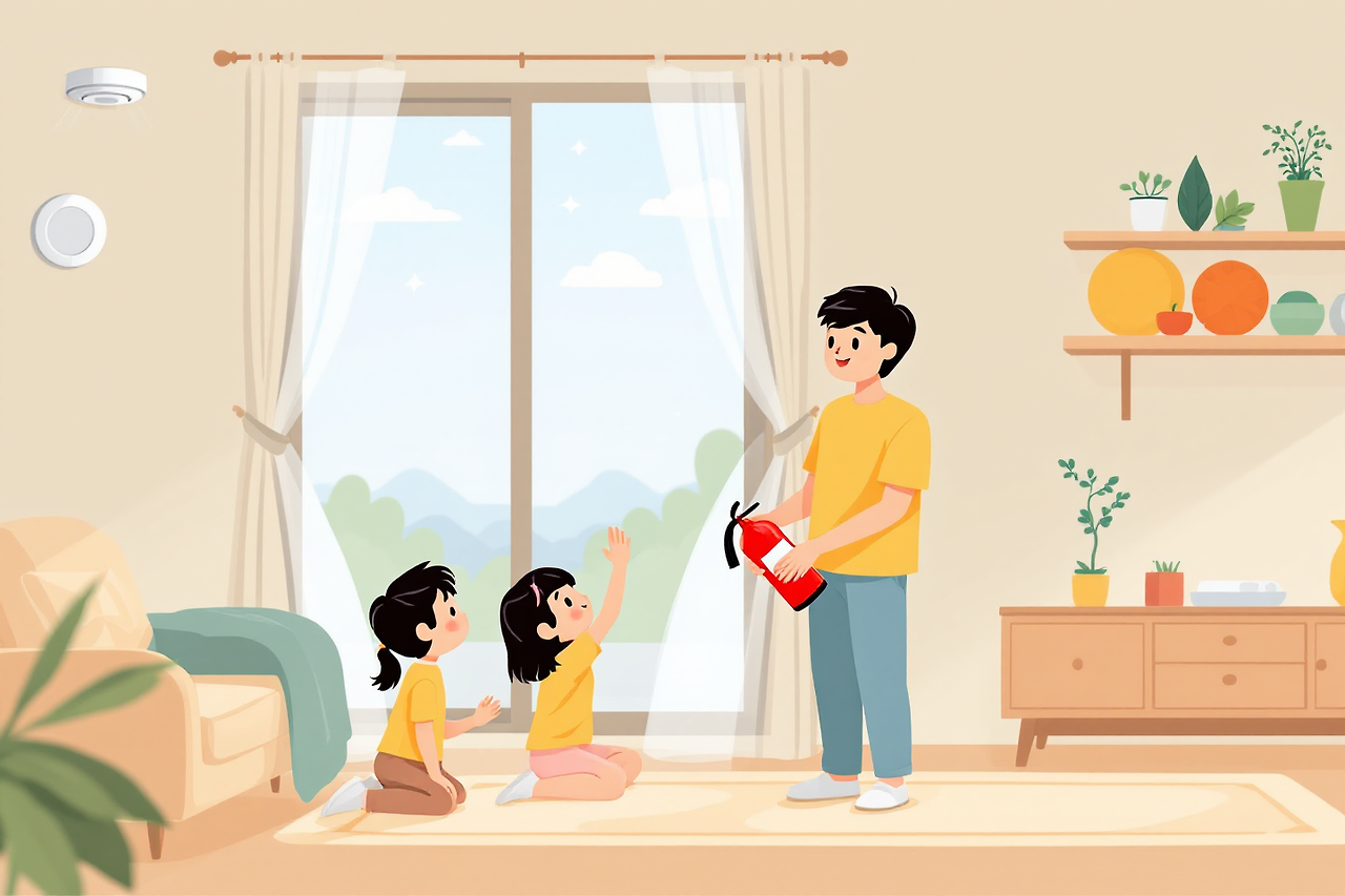 화재대비 소화전 사용법을 설명하고 있는 모습