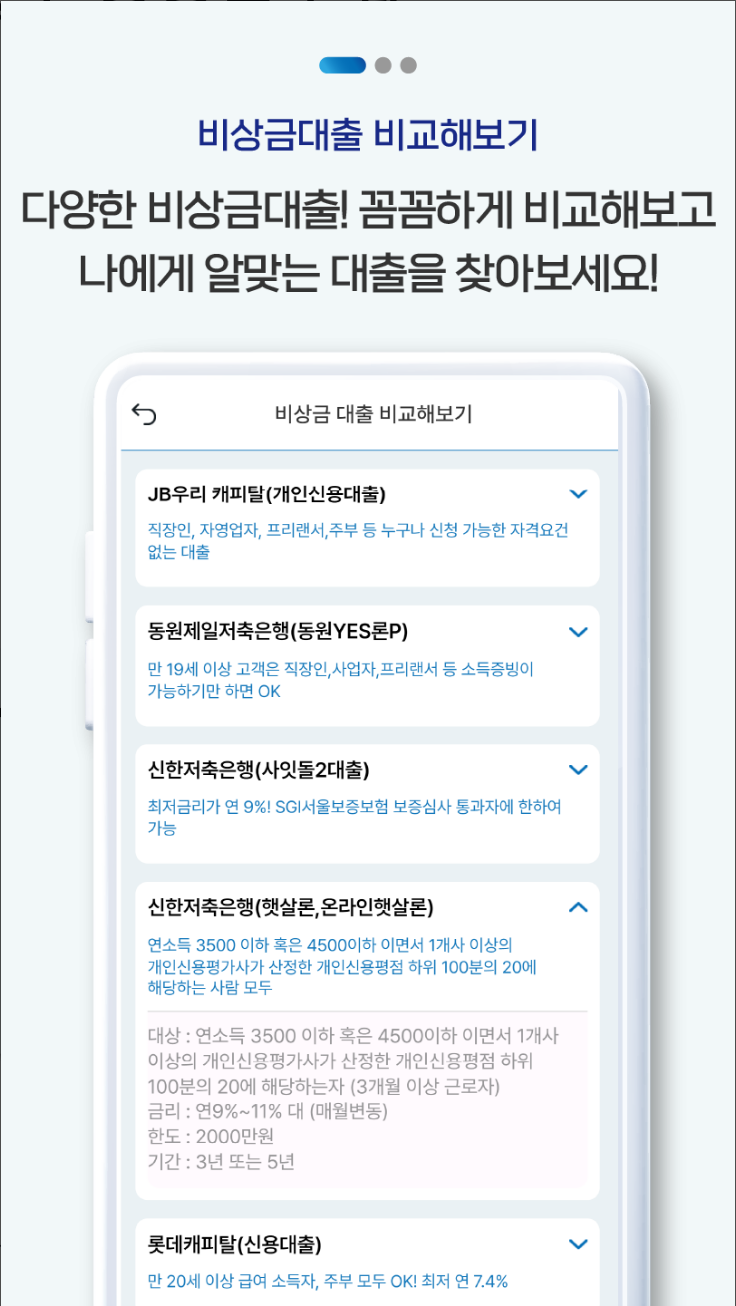 비상금대출 알리미, 신용등급조회, 긴급 대출 알림, 대출비교, 무직자소액대출