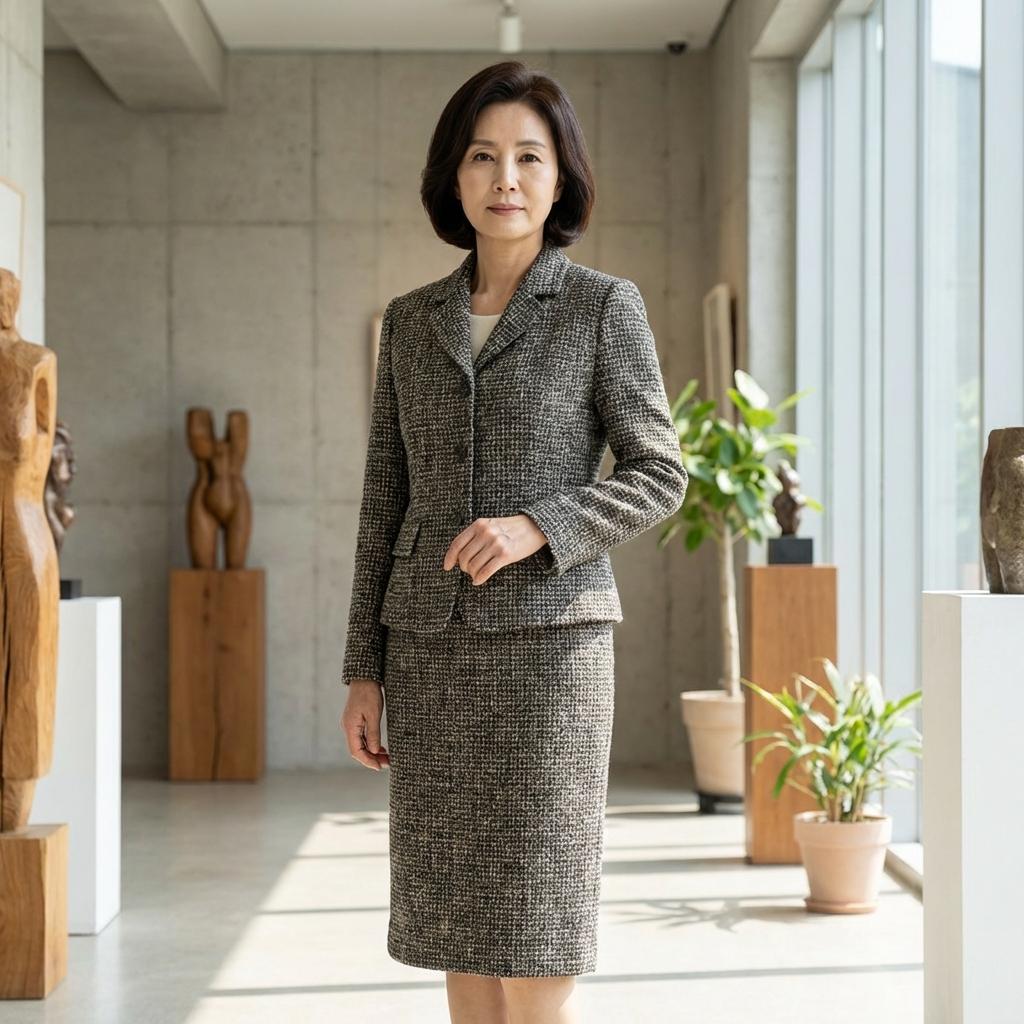 결혼식 하객패션 50대 우아한 트위드 재킷 코디