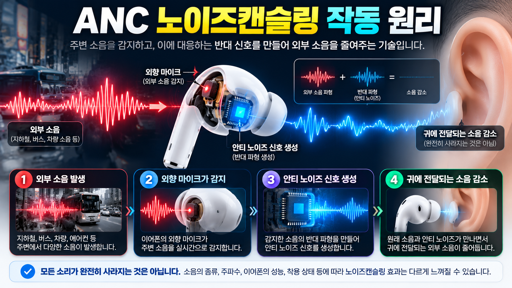 ANC 노이즈캔슬링이 외부 소음을 줄이는 작동 원리