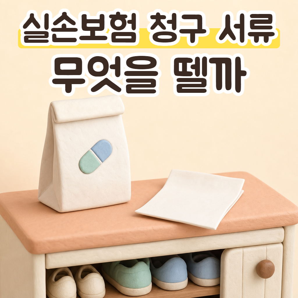 약국 봉투와 처방전이 놓인 현관 수납장 위