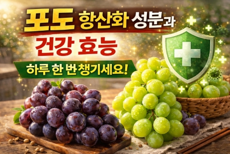 포도 항산화 성분과 건강 효능을 소개하는 신선한 포도 이미지