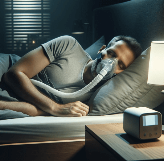 수면무호흡증, 산소마스크를 쓰고 잠자는 남성